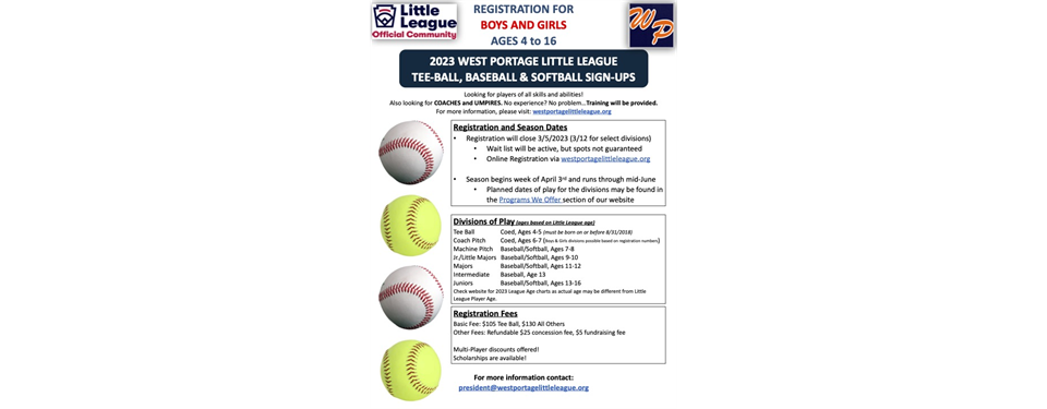 Little League Registration begins January 1st!!!